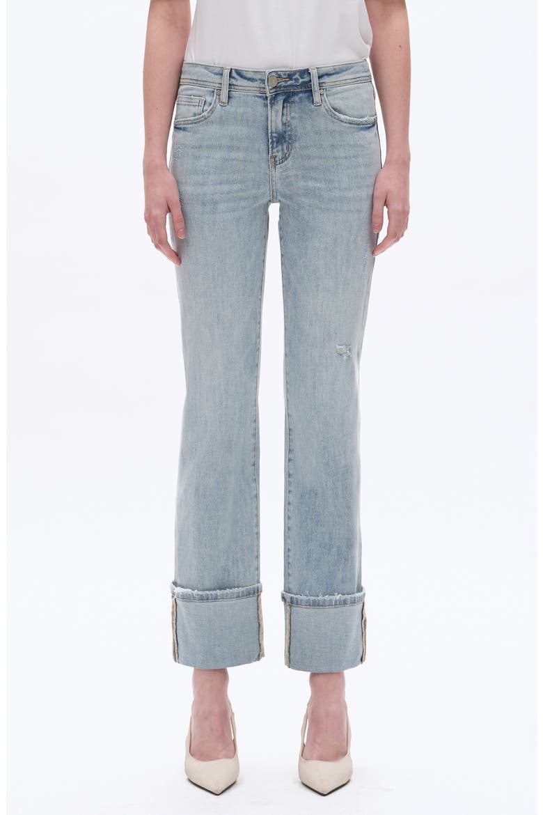 Flora Deep Cuff Straight Jeans, Main, color, LIGHT BLUE