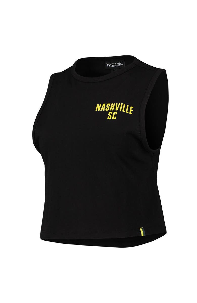 THE WILD COLLECTIVE Women's The Wild Collective Black Nashville SC Crop Muscle Tri-Blend Tank Top, Alternate, color, 