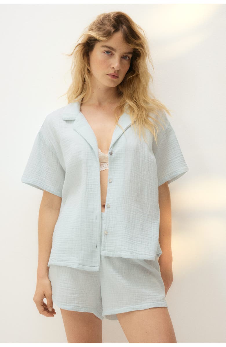 H&M Cotton Muslin Pyjamas, Alternate, color, Light Turquoise