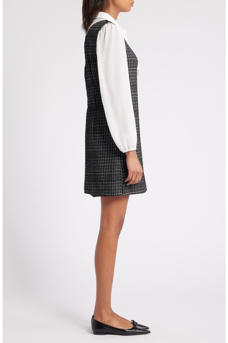 Mixed Media Long Sleeve Shift Dress, Alternate, color, BLACK WHITE