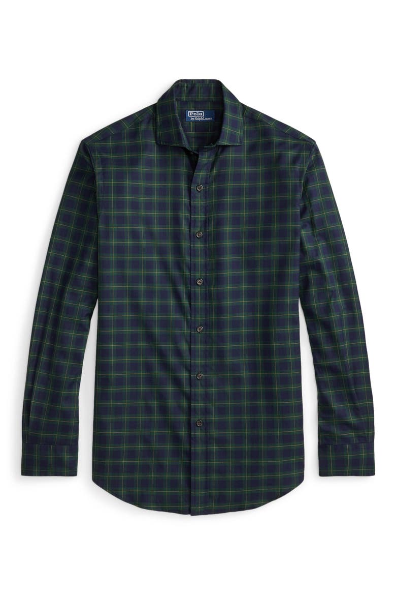 Classic Fit Plaid Cotton Twill Button-Up Shirt, Alternate, color, NAVY GREEN MULTI
