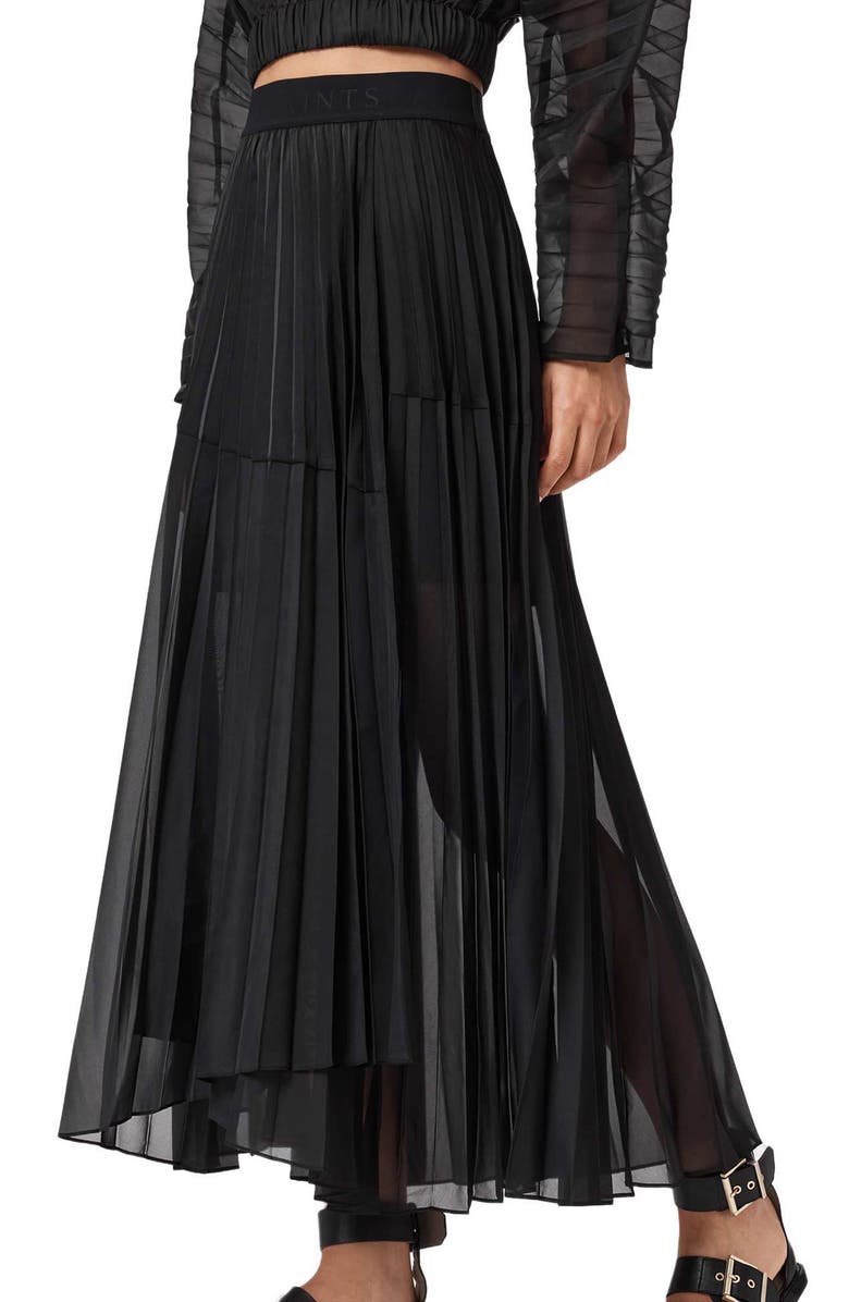 AllSaints Micaela Pleated Maxi Skirt, Alternate, color, Black