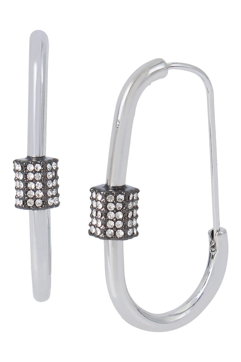 Pavé Crystal Carabiner Hoop Earrings, Main, color, CRYSTAL