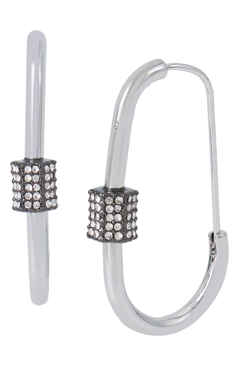 AllSaints Pavé Crystal Carabiner Hoop Earrings, Main, color, 