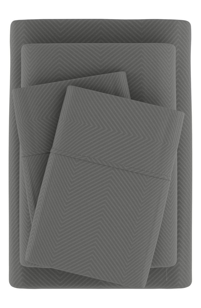 HOMESPUN HOME SPUN Premium Chevron Embossed 4-Piece Bed Sheet Set, Alternate, color, Gray