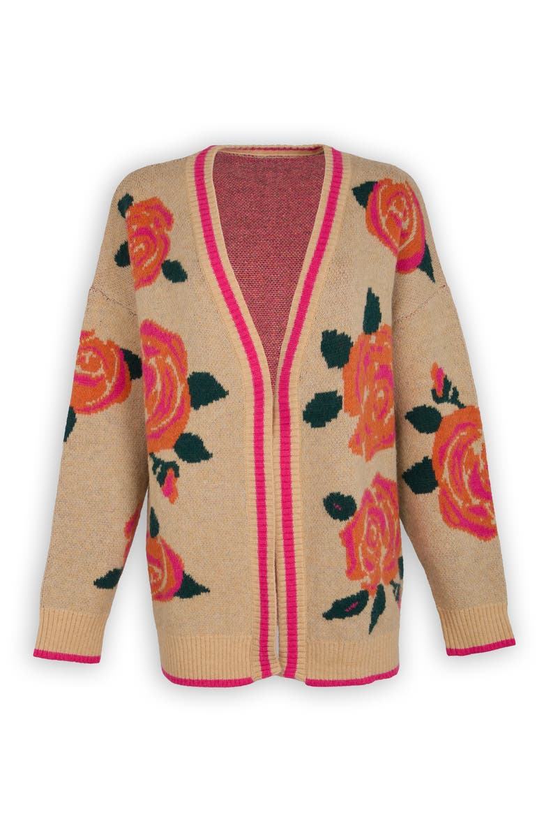 SAACHI Rose Motif Cardigan, Main, color, Natural