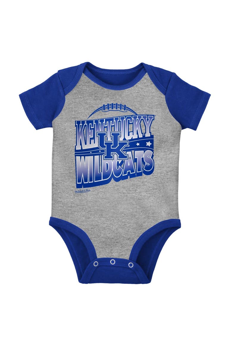 Infant Mitchell & Ness Royal/Heather Gray Kentucky Wildcats 3-Pack Bodysuit, Bib and Bootie Set, Alternate, color, Royal