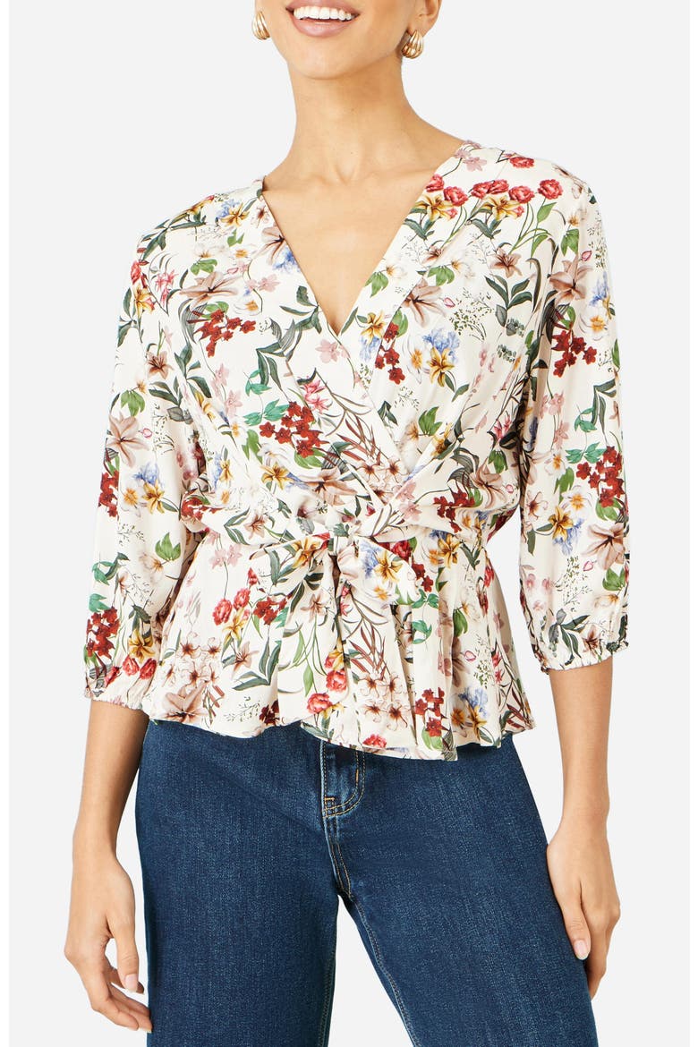 Botanical Print Wrap Top, Alternate, color, Ivory