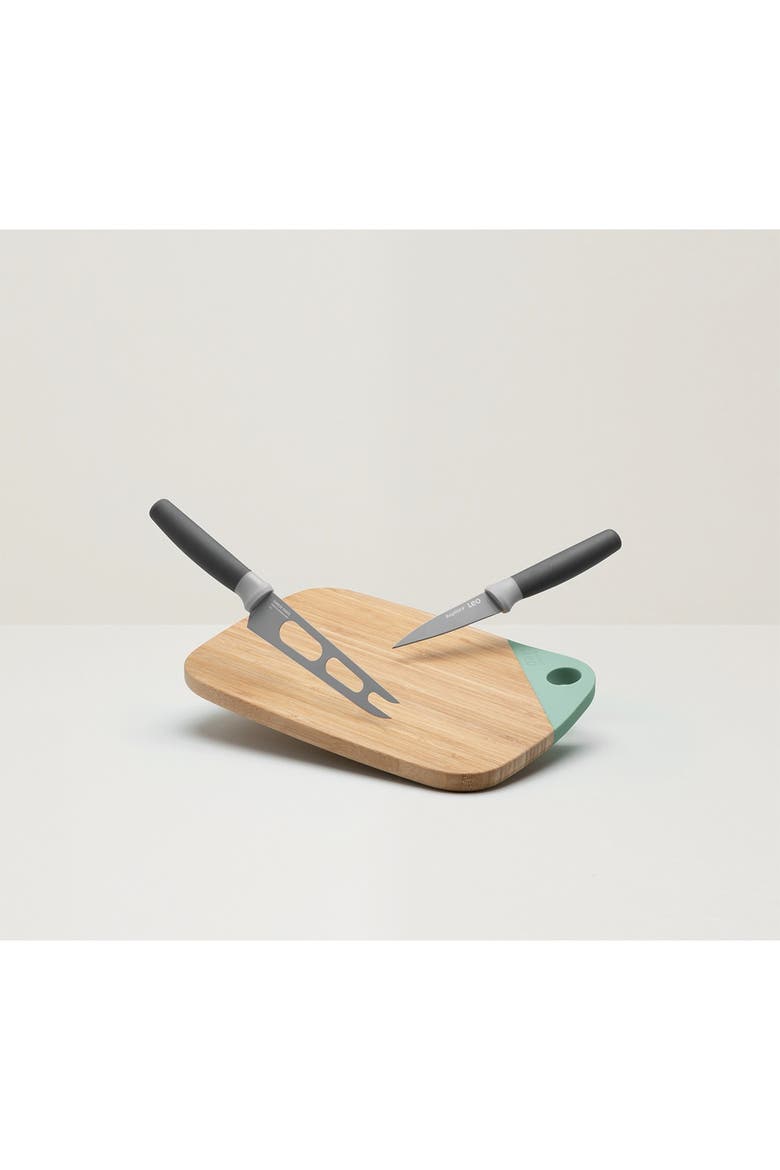 Green/Grey Leo 3-Piece Knife and Cutting Board Set, Alternate, color, GREEN, GREY