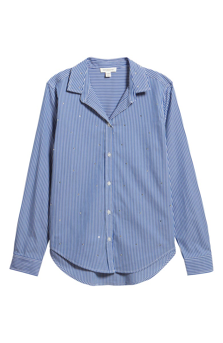 beachlunchlounge Lynden Embellished Stripe Cotton Blend Button-Up Shirt, Alternate, color, Royal Night