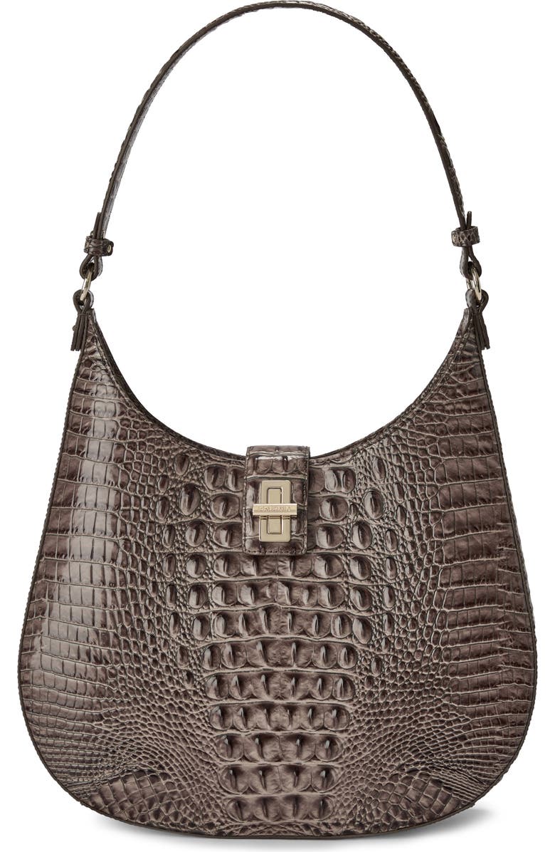 Brahmin Fallon Croc Embossed Leather Shoulder Bag, Main, color, Smokey Taupe Melbourne