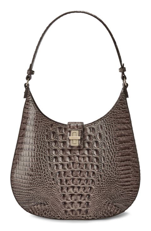 Fallon Croc Embossed Leather Shoulder Bag