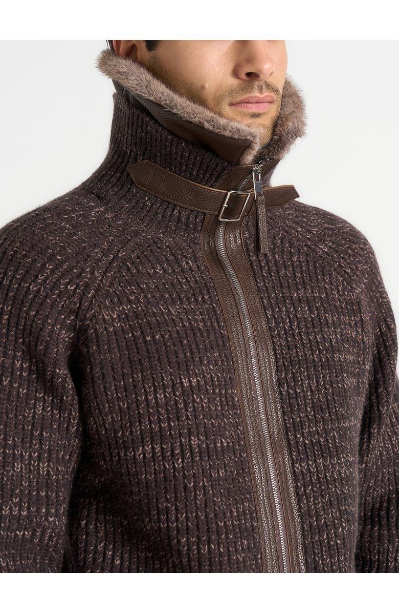 Manière De Voir Ariel Unisex Plush Collar Speckled Knit Jacket, Alternate, color, Brown