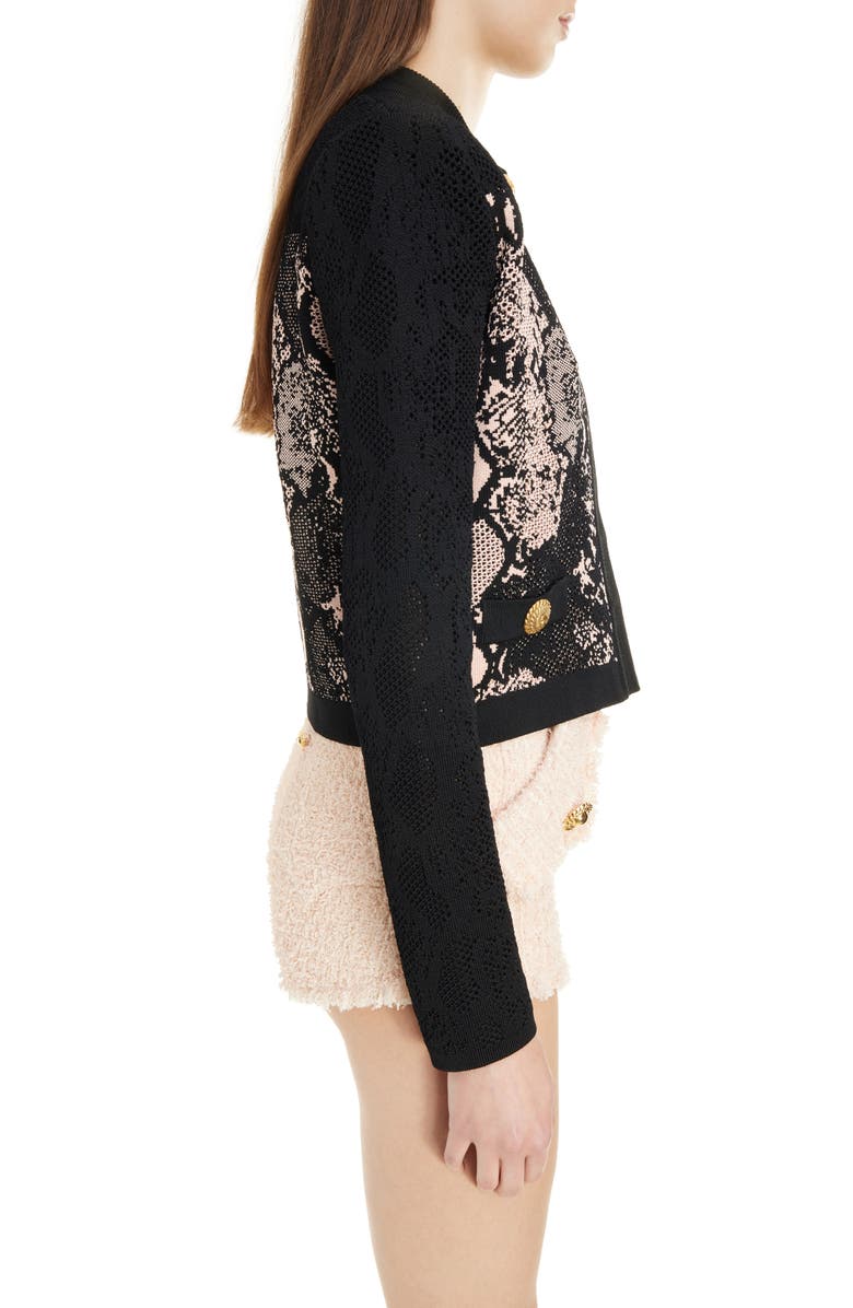 Balmain Python Jacquard Sweater Jacket, Alternate, color, 