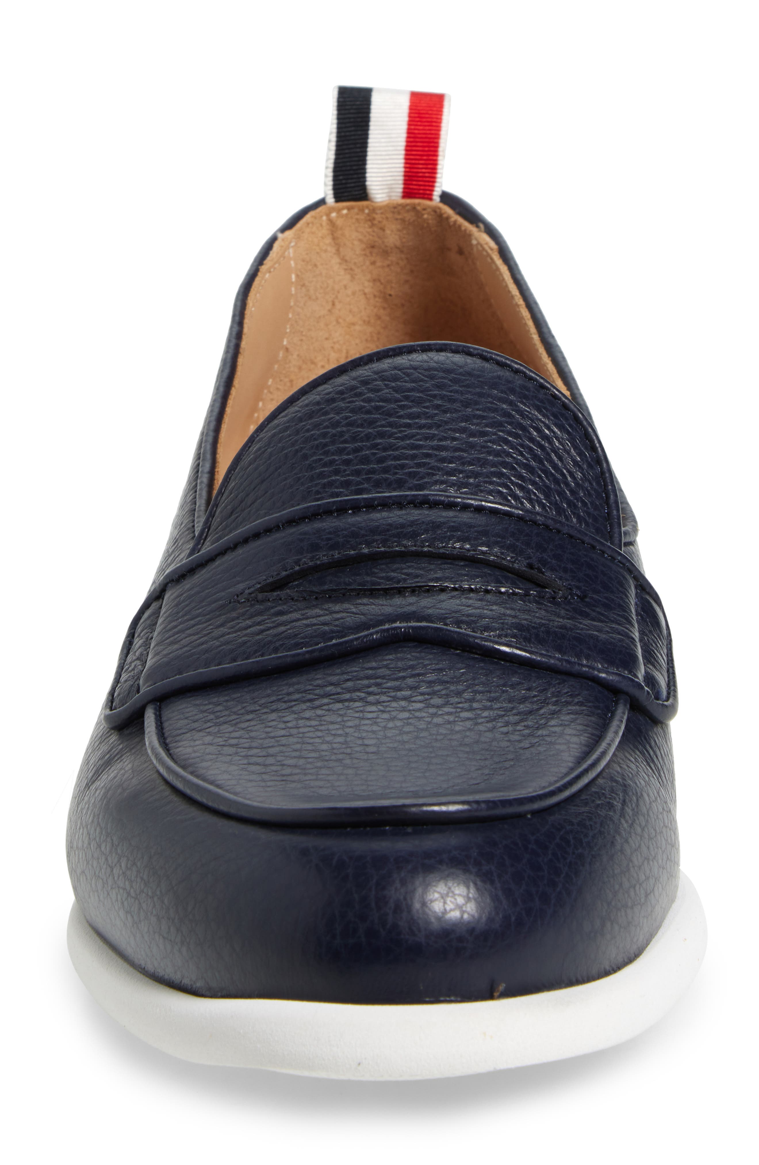 Thom Browne Varsity Square Toe Penny Loafer, Alternate, color, Navy