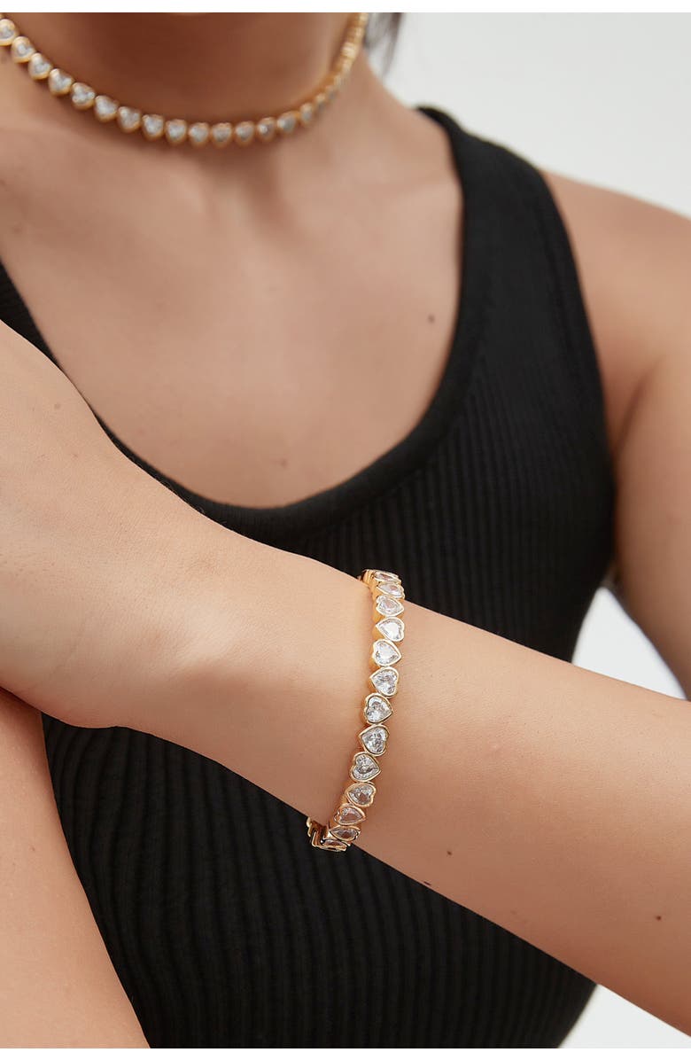 Classicharms Heart Shaped Cubic Zirconia Cuff Bracelet Set, Alternate, color, Gold