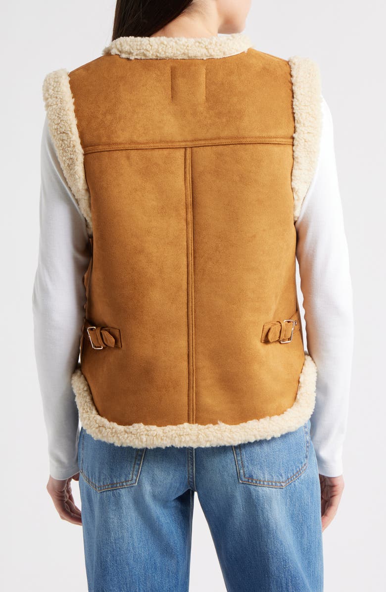 Sam Edelman Faux Suede & Faux Shearling Vest, Alternate, color, Cognac/ Ivory
