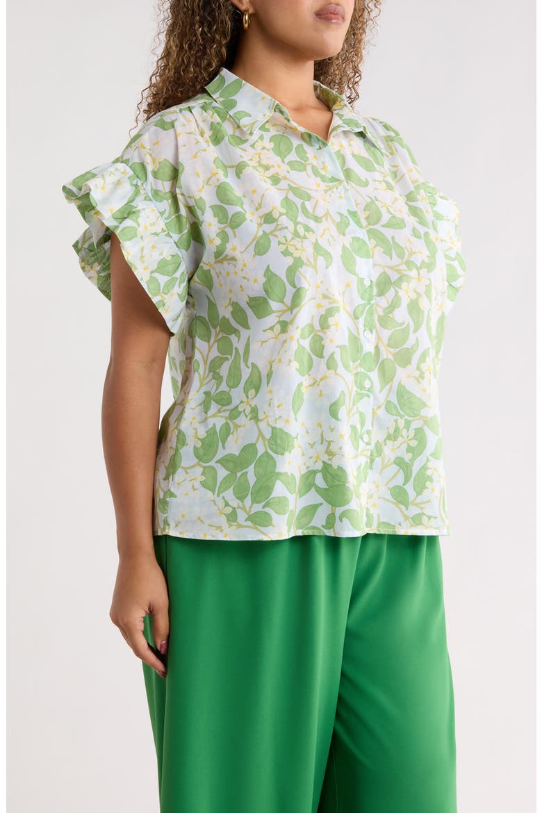 Kiany Floral Ina Short Sleeve Button-Up Shirt, Alternate, color, LIGHT BLUE GREEN