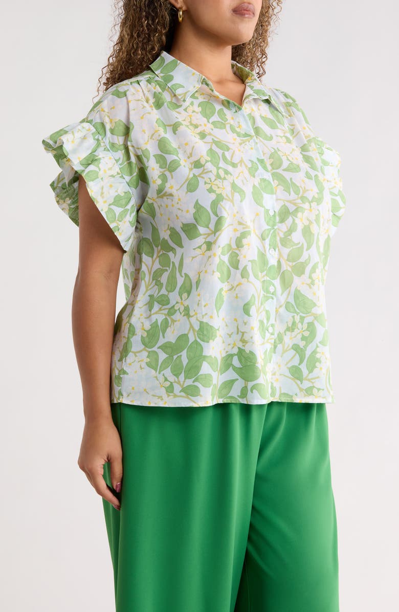 SUGARLIPS Kiany Floral Ina Short Sleeve Button-Up Shirt, Alternate, color, Light Blue Green