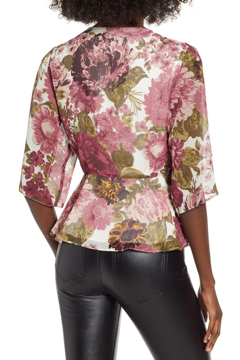 Plunging Knot Front Top, Alternate, color, ROSE FLORAL