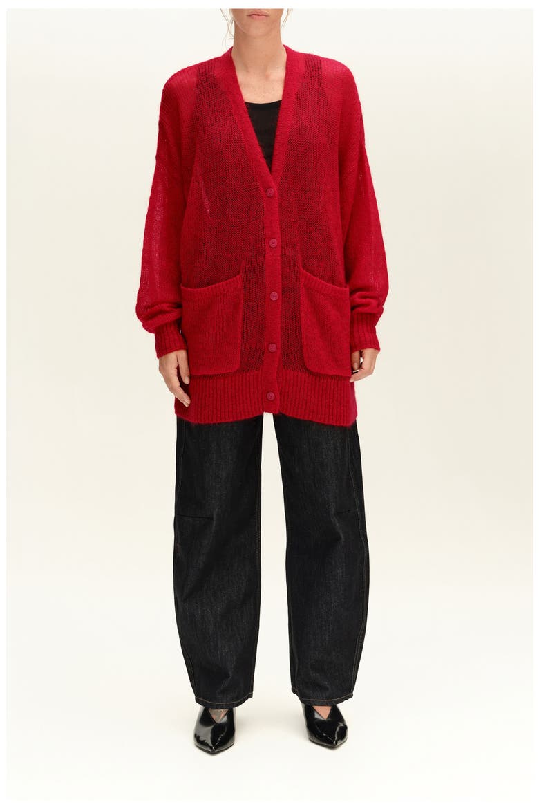 Long Mohair Cardigan With Contrast Trim, Main, color, RED