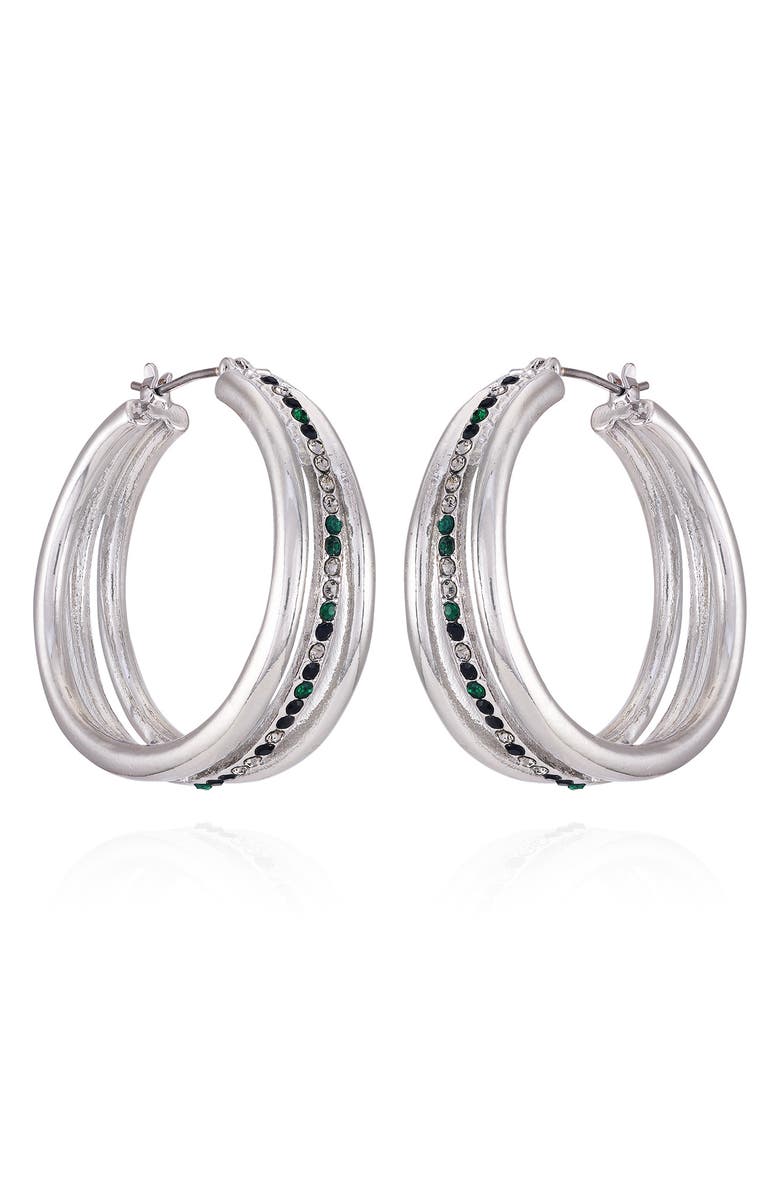 Vince Camuto Crystal Triple Row Hoop Earrings, Main, color, Silver Tone