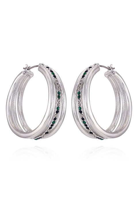 Crystal Triple Row Hoop Earrings