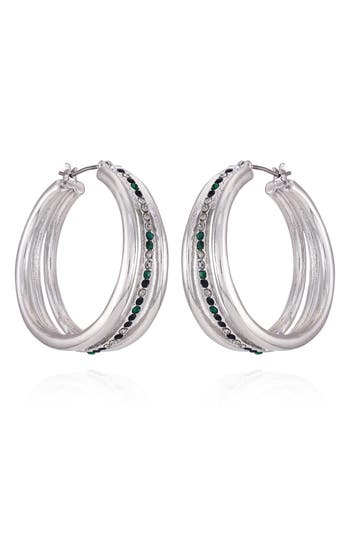 Vince Camuto Crystal Triple Row Hoop Earrings In Silver Tone