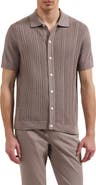 Bugatchi Short Sleeve Cable Knit Button-Up Sweater