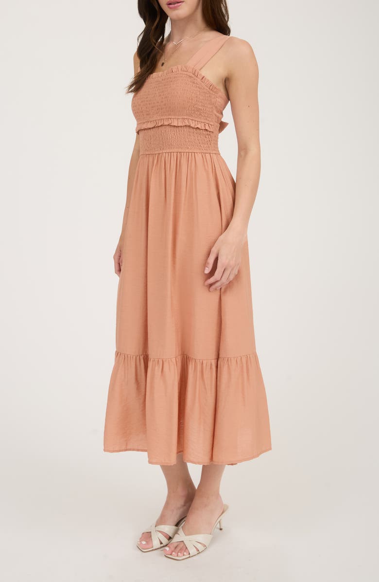Blu Pepper Bow Tie Smocked Midi Sundress, Alternate, color, Sienna