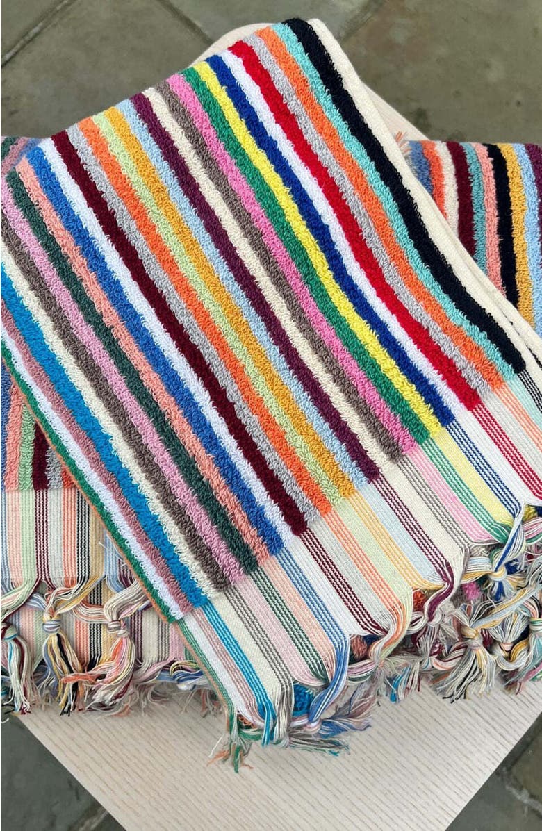 Olive & Linen Striped Turkish Terry Hand Towel, Alternate, color, 