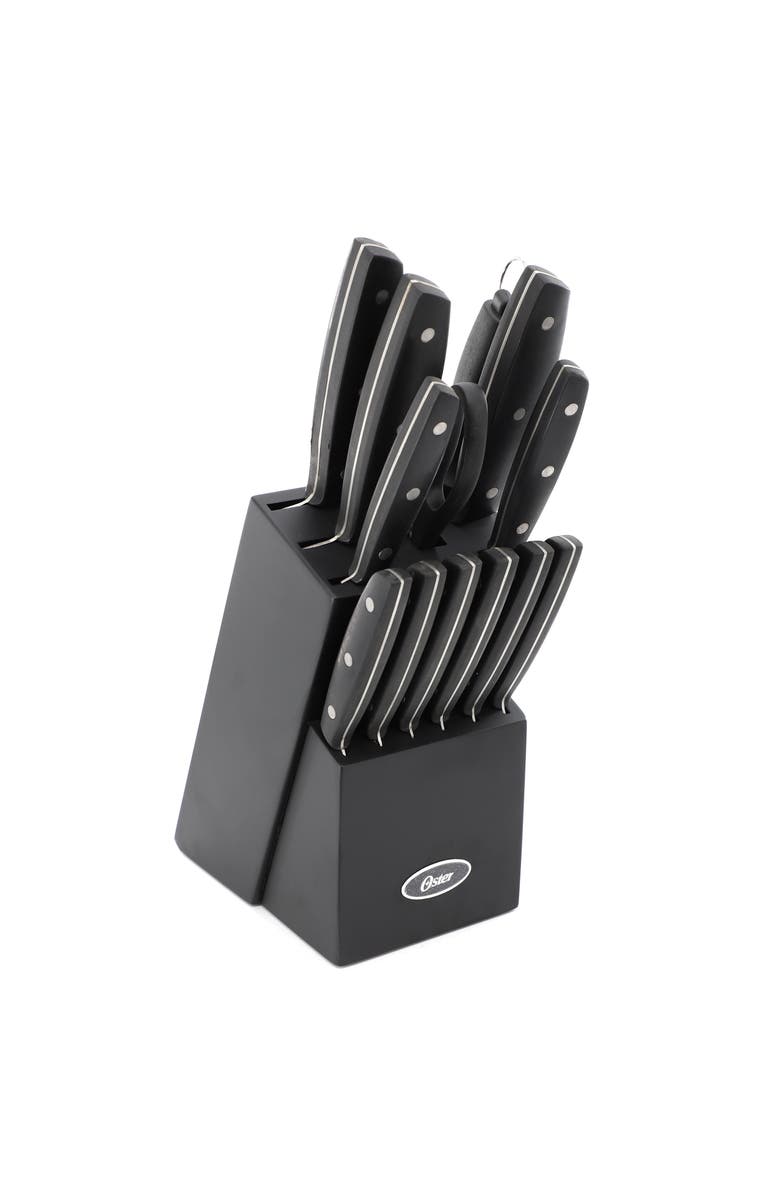 OSTER Riggins 14 Piece Stainless Steel Cutlery Set with Hardwood Storage Block, Main, color, Black