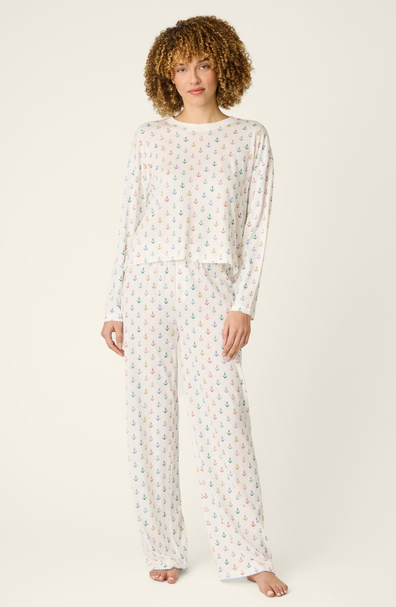 PJ Salvage Meet Me by the Sea Long Sleeve Pajama Top, Alternate, color, Ivory