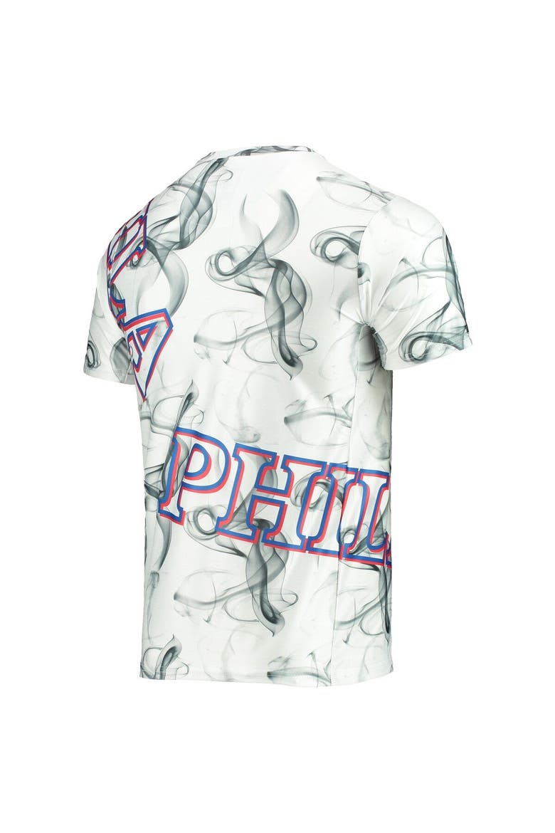 Men's FISLL White/Black Philadelphia 76ers Asymmetric Bold Smoke T-Shirt, Alternate, color, White
