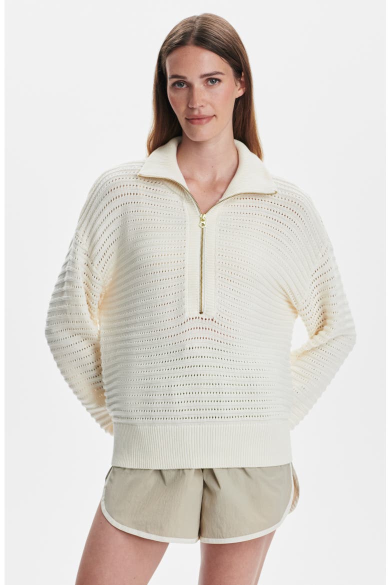 Tara Pointelle Half Zip Sweater, Alternate, color, EGRET