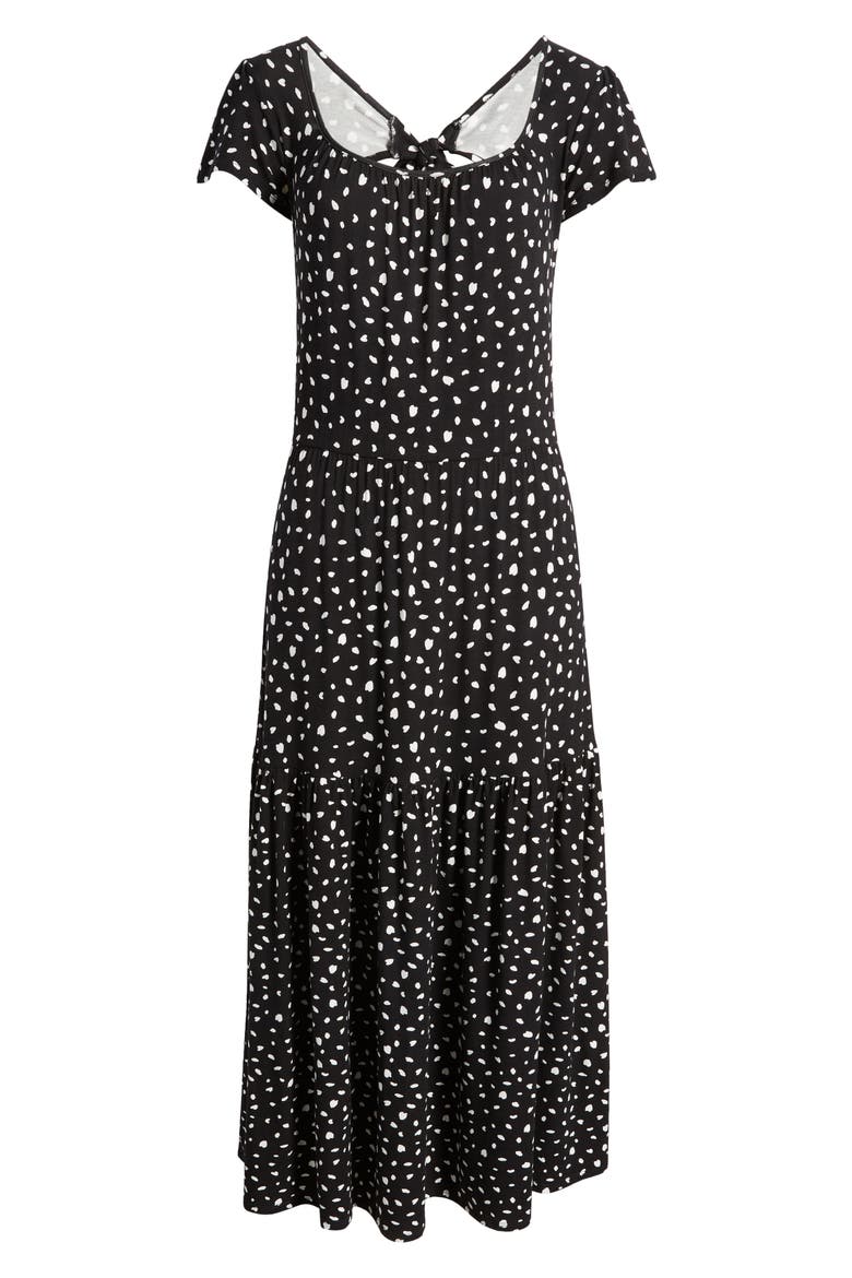Tiered Tie Back Midi Dress, Alternate, color, BLACK/ IVORY