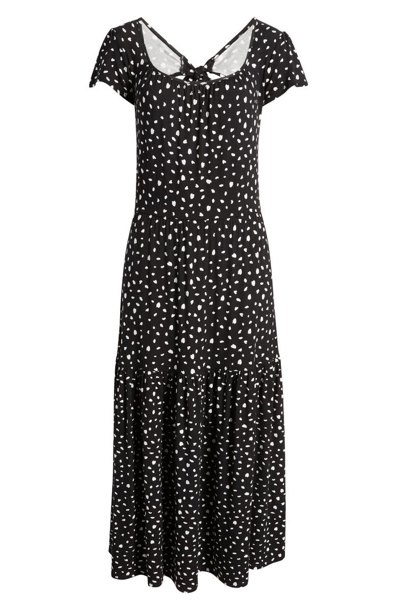 Loveappella Tiered Tie Back Midi Dress, Alternate, color, Black/ Ivory