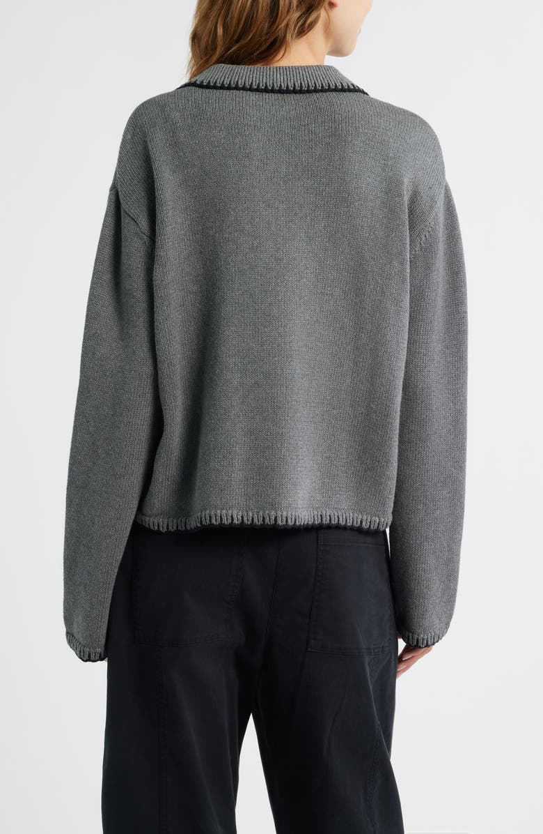 Rails Rayleen Collared Cotton Cardigan, Alternate, color, Charcoal Black Blanket Stitch