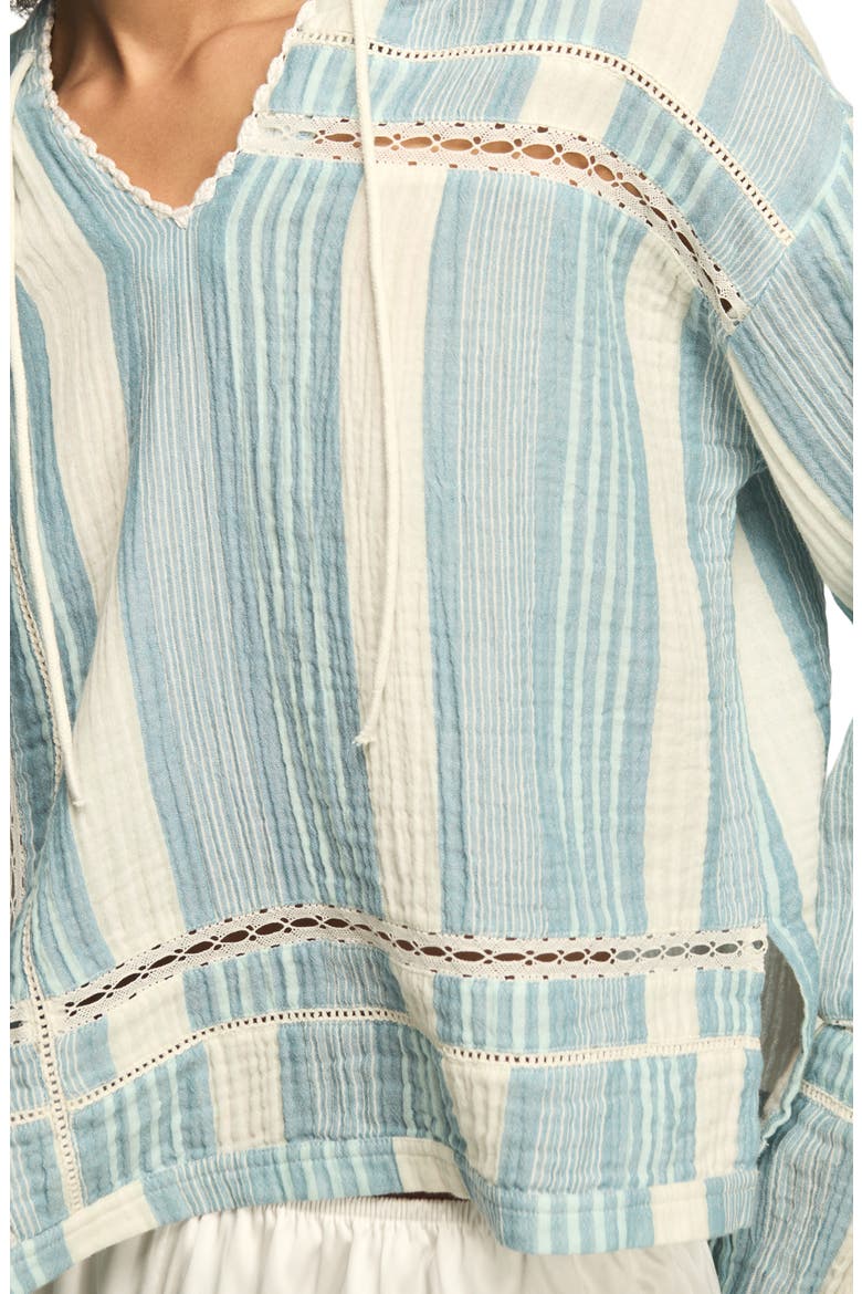 Stripe Lace Inset Guaze Hoodie, Alternate, color, BLUE STRIPE