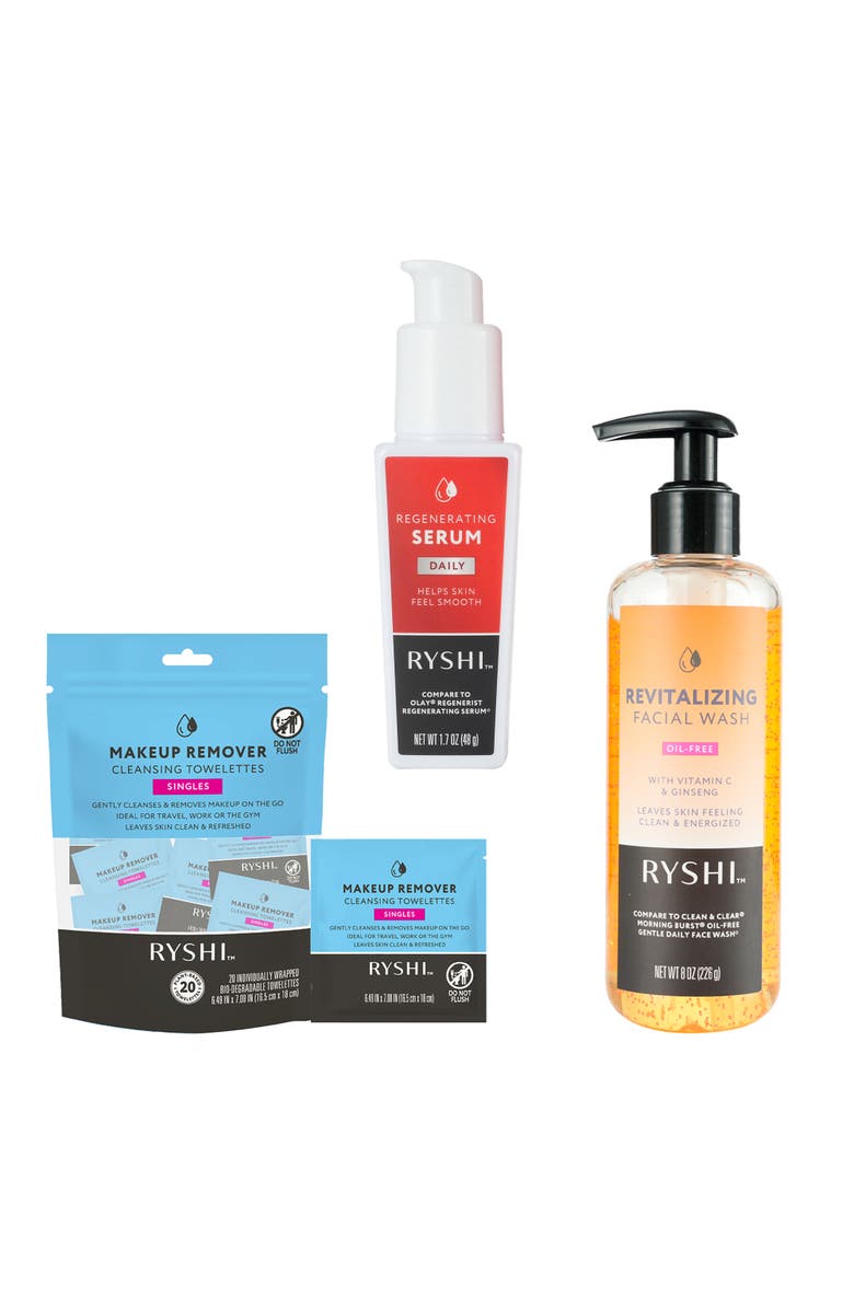 PURSONIC Radiance Refresh Skincare Trio Cleansing Towelettes + Revitalizing Facial Wash + Regenerating Serum, Main, color, Multicolor