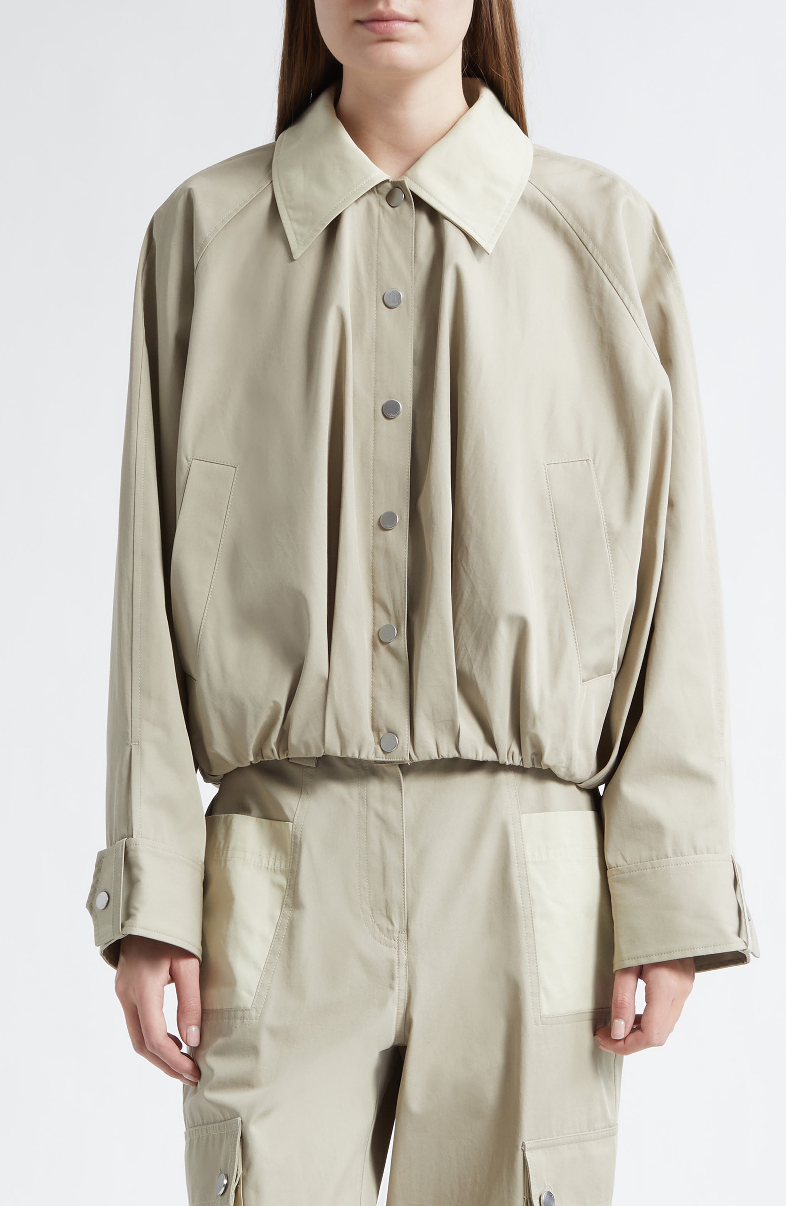 Snap Front Cotton Blouson Bomber Jacket