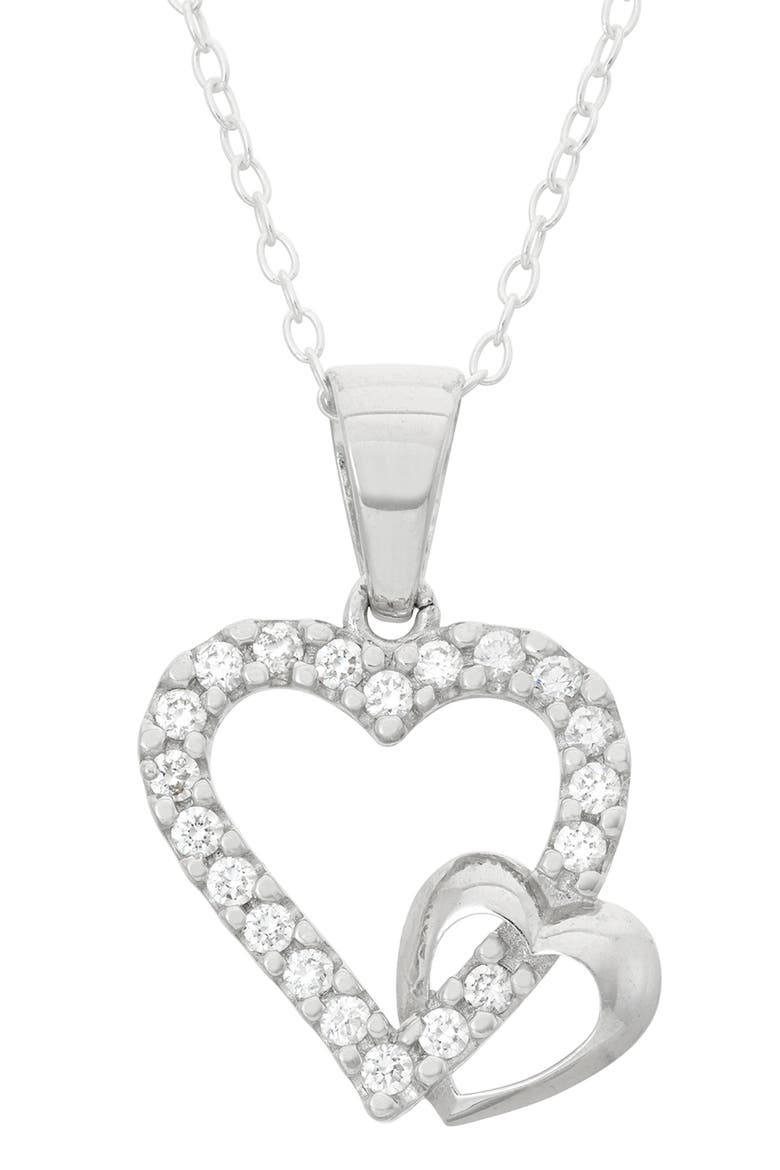 Kids' Sterling Silver Cubic Zirconia Heart Pendant Necklace, Main, color, SILVER