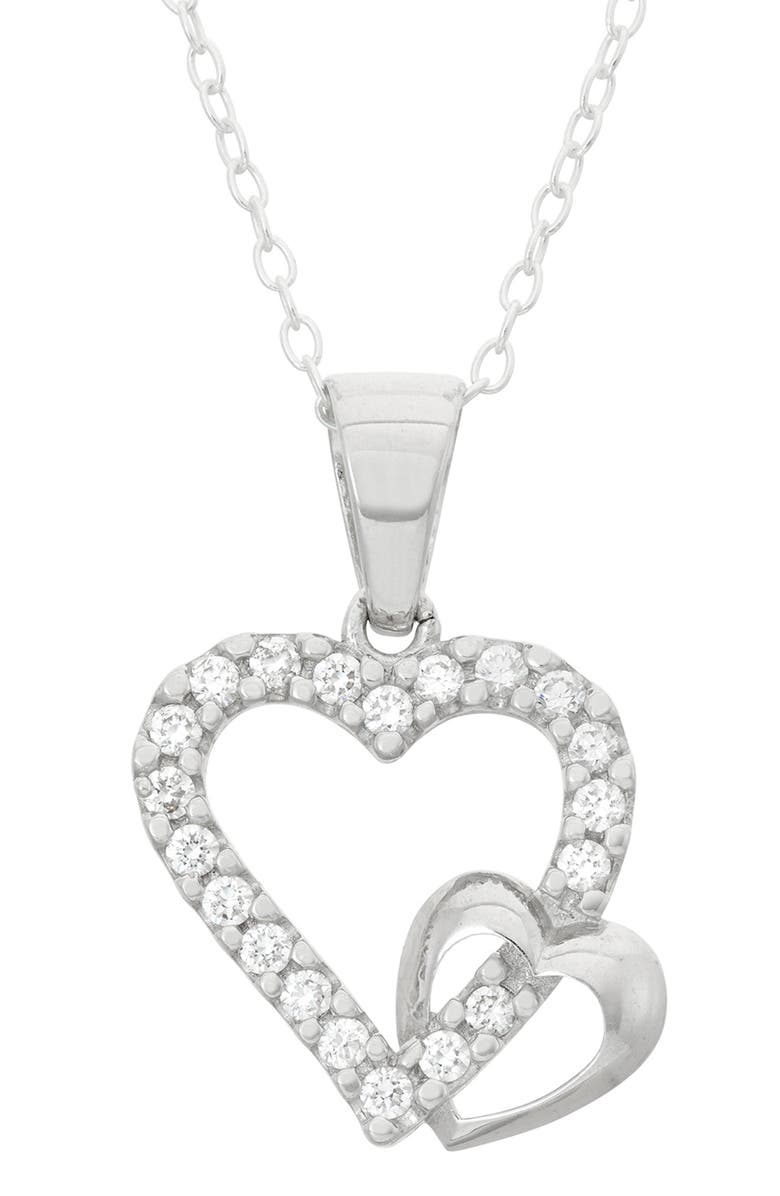 FZN Kids' Sterling Silver Cubic Zirconia Heart Pendant Necklace, Main, color, 