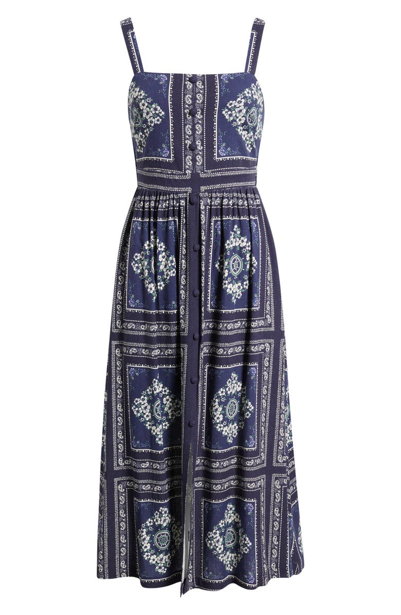 ZOE AND CLAIRE Grid Print Sleeveless Cotton & Linen Midi Dress, Alternate, color, Navy