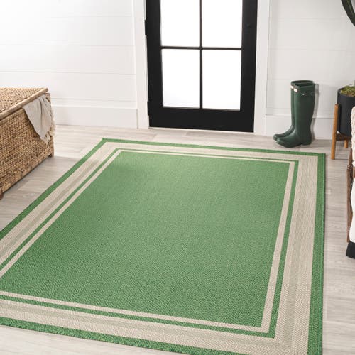 Jonathan Y James Modern Border Stripe Indoor/outdoor Area Rug In Green/cream