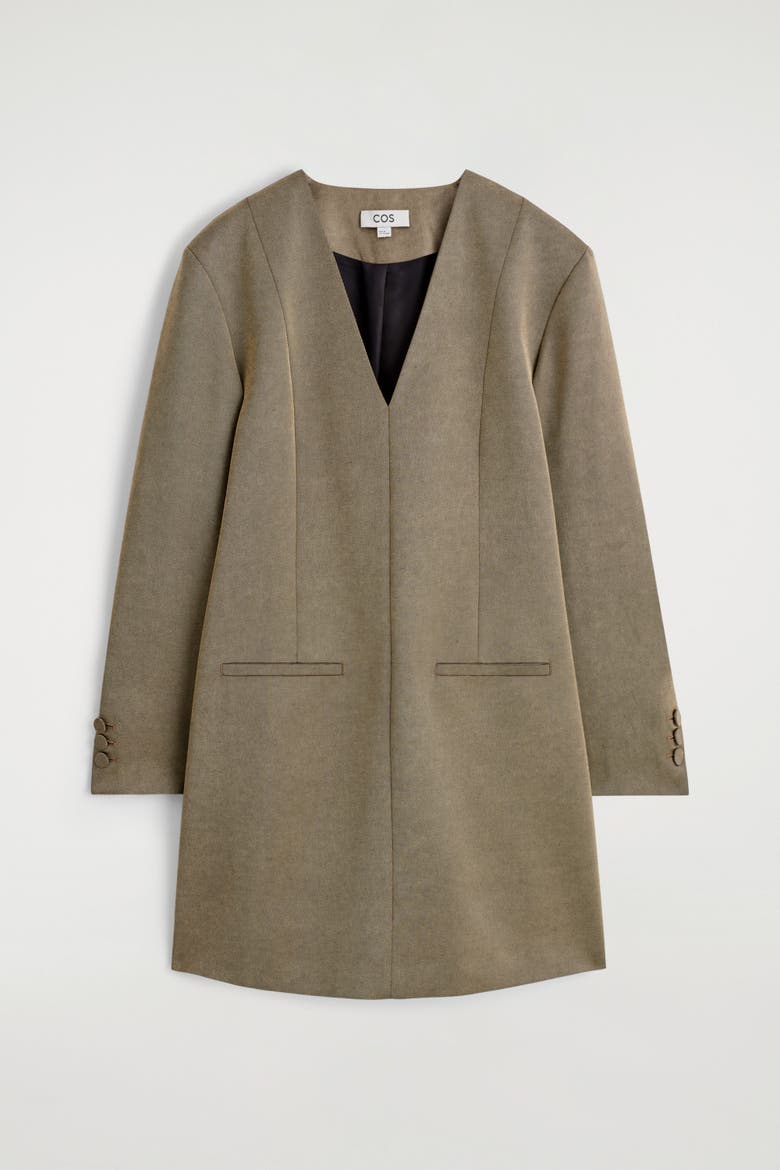 Metallized Wool-Blend Tuxedo Dress, Alternate, color, BRONZE