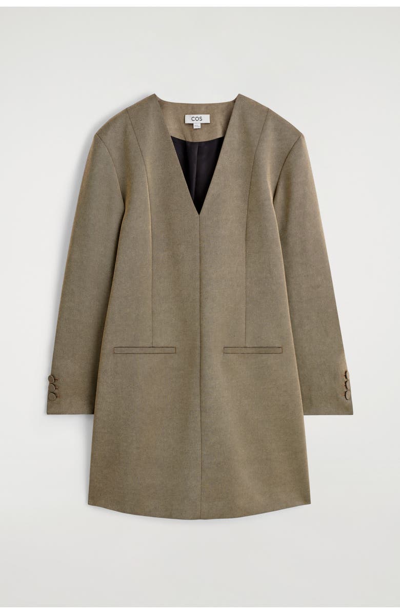 COS Metallized Wool-Blend Tuxedo Dress, Alternate, color, Bronze