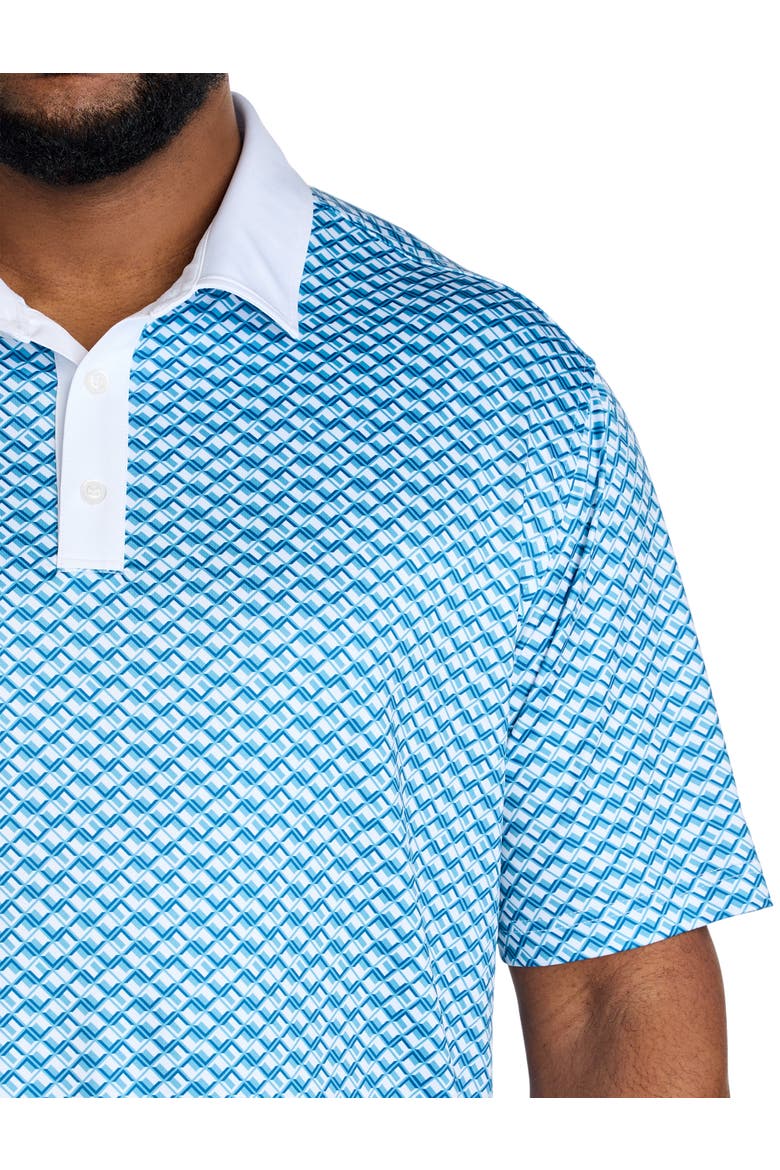 Big & Tall Contrast-Placket Diamond Printed Polo Shirt, Alternate, color, WARPED BLUE