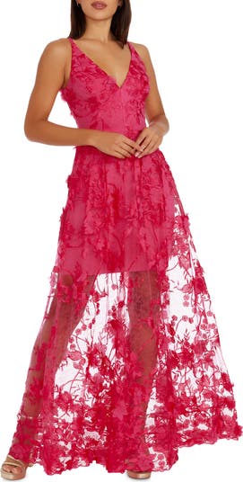 Dress the Population Sidney Deep V-Neck 3D Lace Gown | Nordstrom