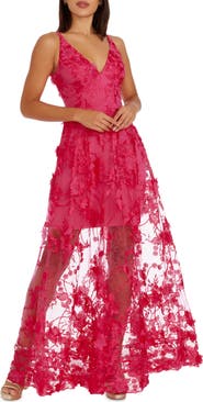 Dress the Population Sidney Deep V-Neck 3D Lace Gown